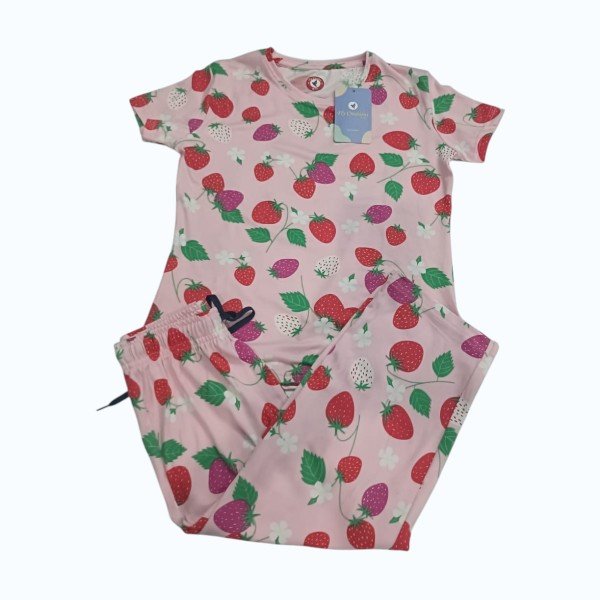 Kids Night Wear – Pink with Strawberry Pattern