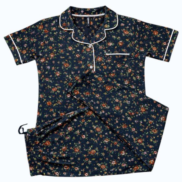 Women Night Wear Pajama Set – Dark Blue